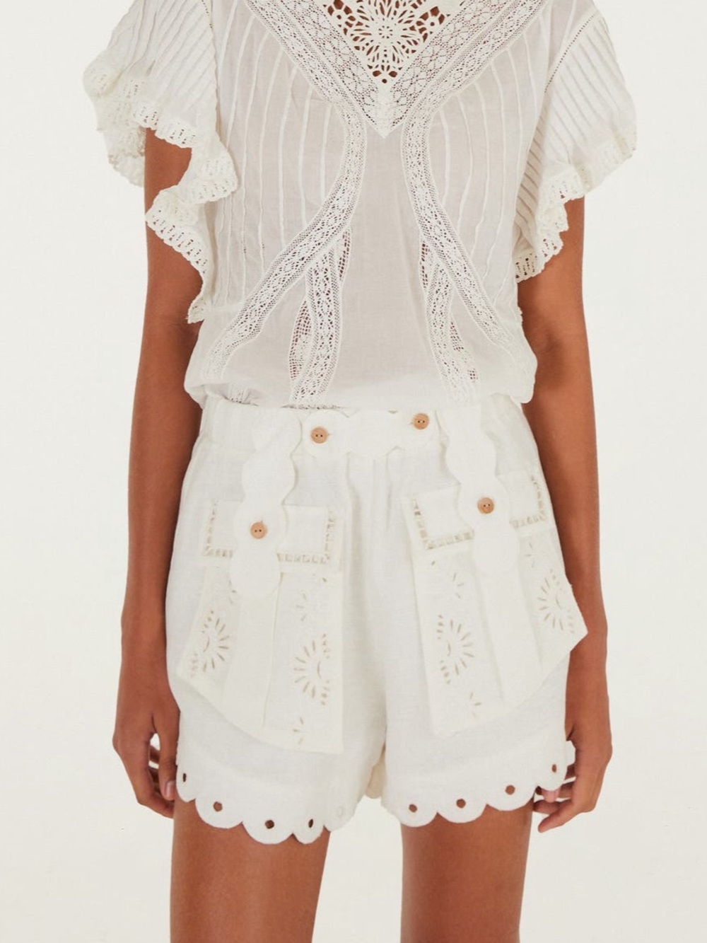 Farm Rio Artisanal Eyelet Lace White Linen Shorts size XS $198